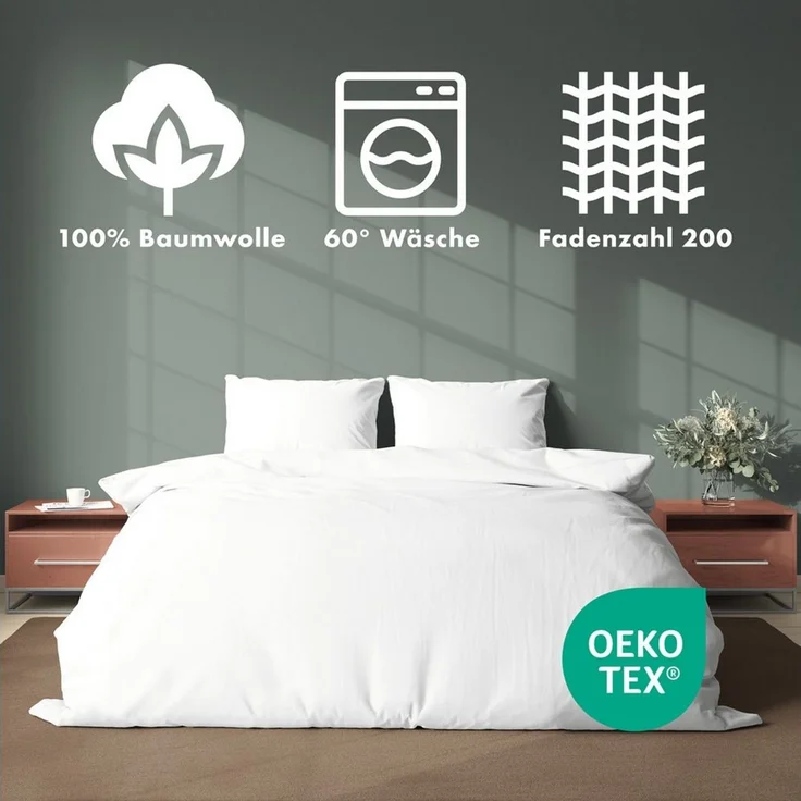 Jacobson Bettwäsche Set - 100% Baumwolle, Perkal, 3 teilig, Erhältlich in den Größen 135x200, 155x220, 200x200, 200x220, 240x220 – Bild 3