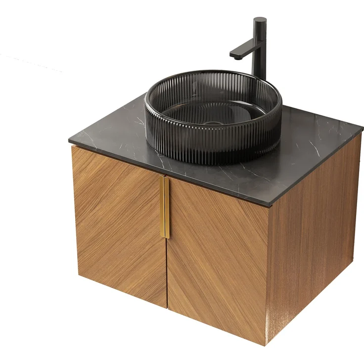 Badmöbel mit Glasbecken 61 x 50 x 52,6 cm, zwei Türen, Braun-Eiche-Optik – Bild 7