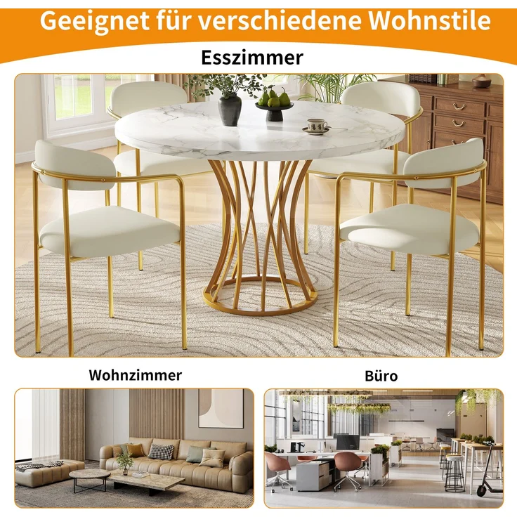 Esstisch-Set 80x80 cm mit 4 Grauer Samtstühlen, 1 Tisch, Metallgestell, komfortabel & stilvoll – Bild 4