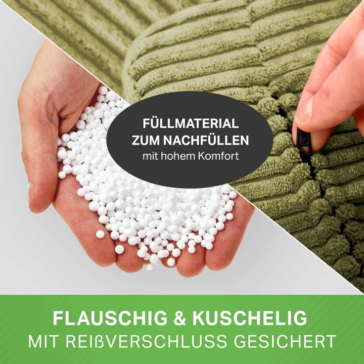 Green Bean® Sitzsack mit Hocker aus Cord - Sitzsäcke für das Wohnzimmer, Schlafzimmer, Sitzsack-Sessel für Erwachsene Grün – Bild 8