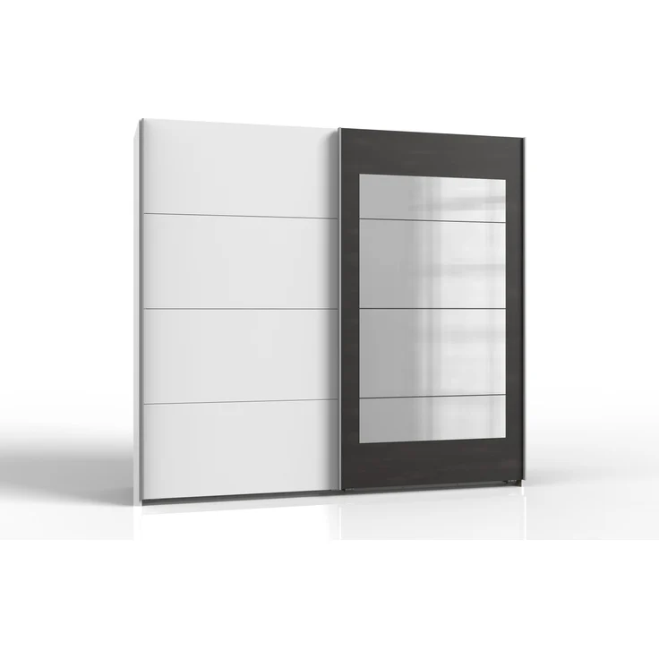 Schwebetürenschrank >Minden< in WEISS + RAW STEEL - 225x208x65cm (BxHxT) – Bild 2