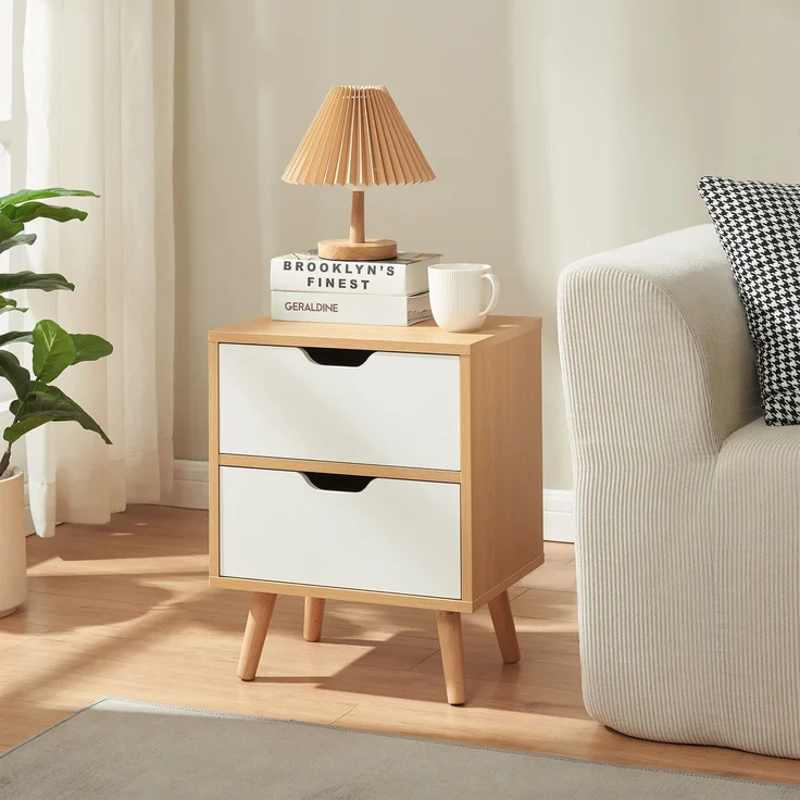 Nachttisch Bordkak mit 2 Schubladen 50x40x30 cm Eicheoptik/Weiß [en. casa] – Bild 3