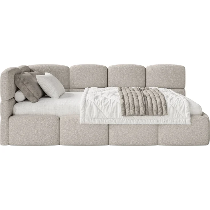 Selsey 'Cloudy' Jugendbett links, Matratze & Rausfallschutz, Bouclé Greige, 90x200 cm – Bild 9