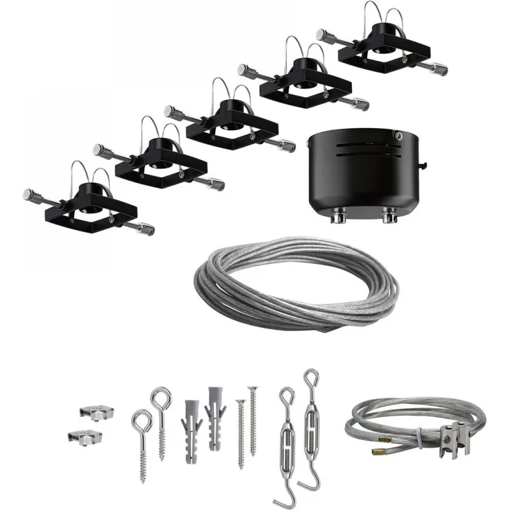 Paulmann No. 94290 Seilsystem Mac II Schwarz matt mit 5 Spots ohne Leuchtmittel GU5,3