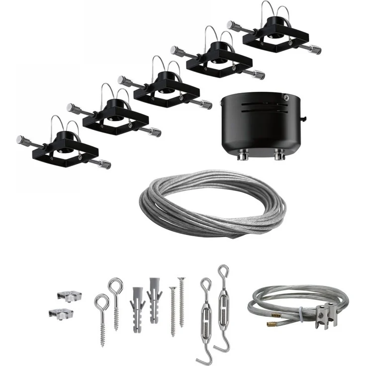 Paulmann No. 94290 Seilsystem Mac II Schwarz matt mit 5 Spots ohne Leuchtmittel GU5,3 – Bild 1