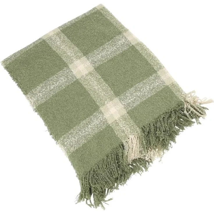 Kuscheldecke "Karo" weich, 127x152 cm, grün, Decke in Webobtik, Sofadecke mit Fransen, Couchdecke, Wohndecke – Bild 3