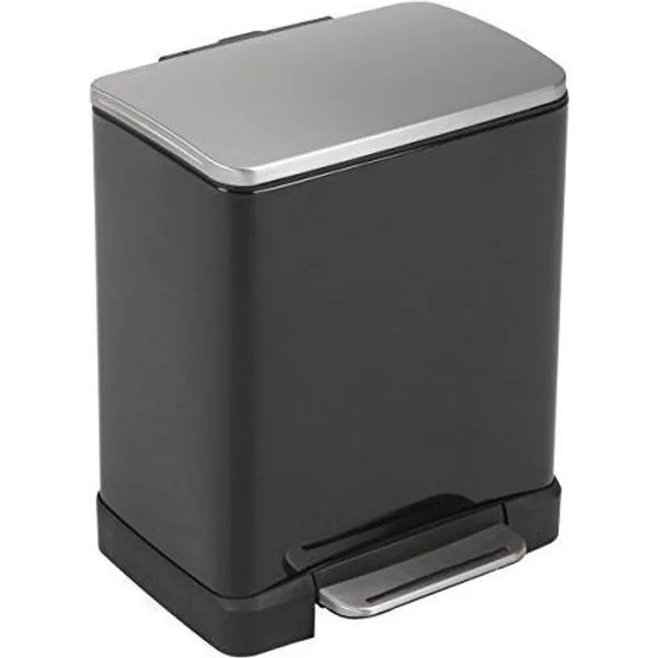 EKO E-Cube Tretmülleimer 10+9L Mülltrenner (32 x 36,6 x 44,5 cm, Dämpfer-System, Fingerabdruck frei, Stay-Open, Abfallbeutelfixierung), matt schwarz