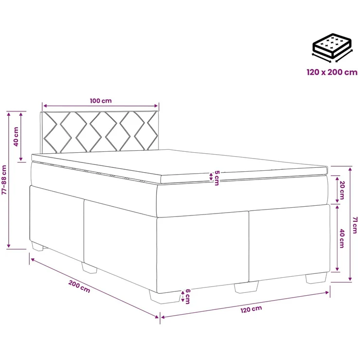 vidaXL Boxspringbett mit Matratze Hellgrau 120 x 200 cm Samt 3450698 – Bild 11