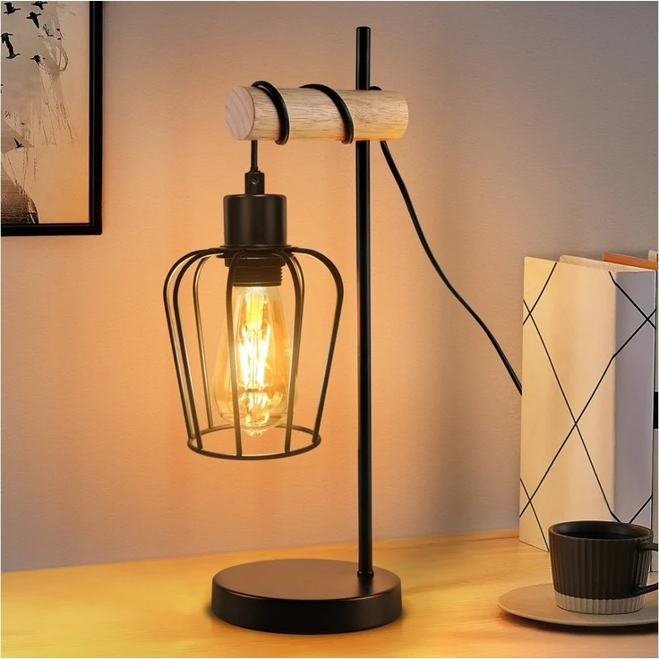 Nettlife Tischleuchte Holz Vintage E27 Tischlampe Wohnzimmer Nachttischlampe Schwarz, LED wechselbar, Geeignet für Schlafzimmer, Wohnzimmer, Esszimmer, Arbeitszimmer, Büro – Bild 5