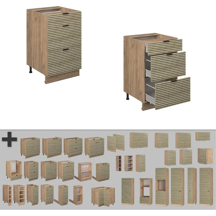 Küchenunterschrank Fame-Line Eiche Paneel 50 cm ohne Arbeitsplatte Vicco – Bild 6
