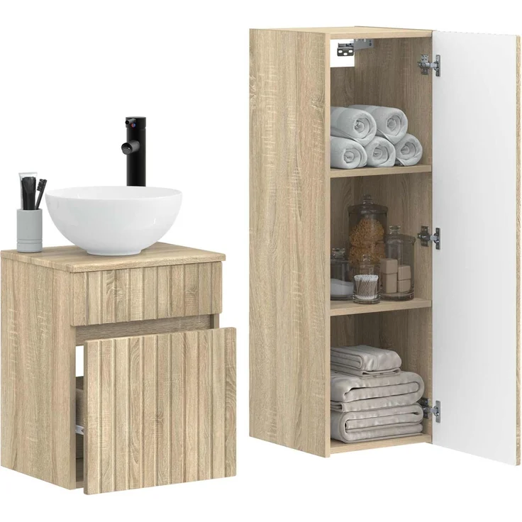 vidaXL Badezimmerschrank-Set 2 stk. Sonoma-Eiche 33 x 34,5 x 100 cm 3406135 – Bild 3