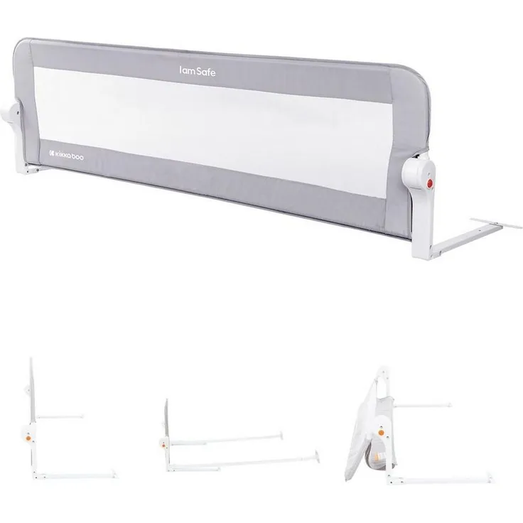 Kikkaboo Bettschutzgitter I am safe 150 cm, klappbar, Bettgitter, ab 18 Monaten hellgrau