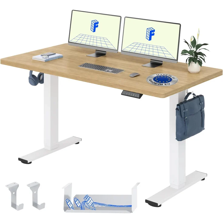 FLEXISPOT Höhenverstellbarer Schreibtisch elektrisch 160×80cm– Schreibtisch in Heller Eichenoptik, 25 mm Tischplatte, leiser Motor für Homeoffice & Wohnräume (Natur-Eiche Optik, Weiß Gestell)