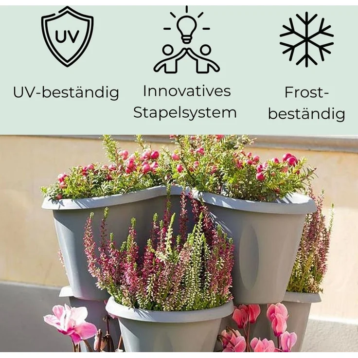 GarPet Blumentopf Pflanzturm Erdbeerturm 3er Set Säulentopf Stapelbar Vertikaler Garten – Bild 9