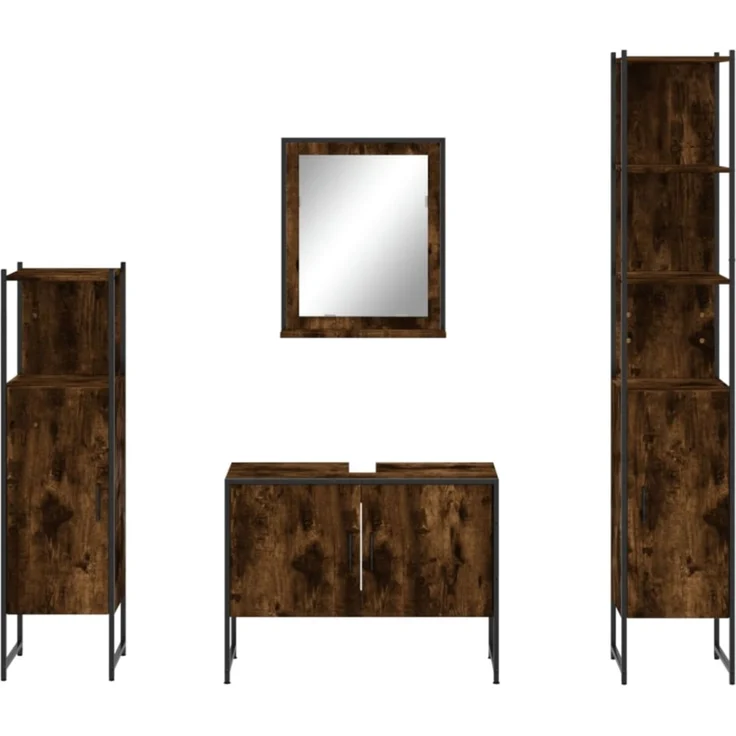 vidaXL 4-tlg. Badmöbel-Set Räuchereiche Holzwerkstoff 3214361 – Bild 4