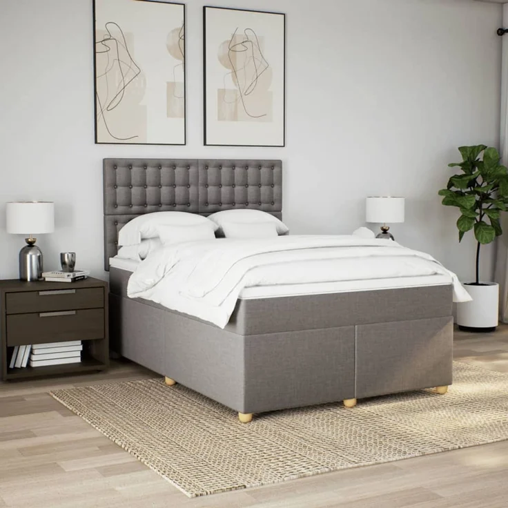 vidaXL Boxspringbett mit Matratze Taupe 160x200 cm Stoff 3293649 – Bild 4