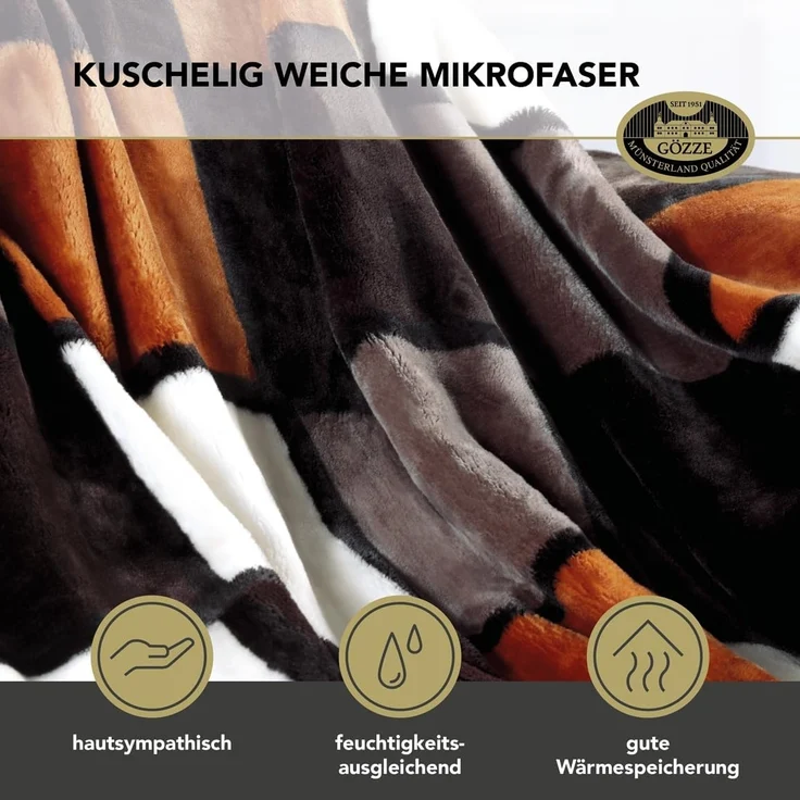 Gözze - Weiche Kuscheldecke, Cashmere Feeling, Hohes Stoffgewicht 500 g/m², Antigua, 150x200 cm - Zimt/Schwarz/Weiß – Bild 4