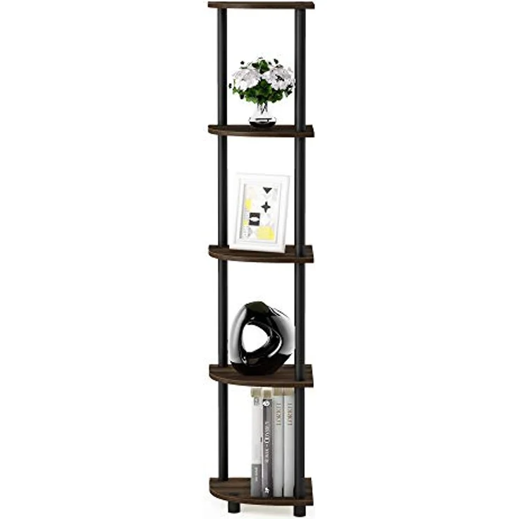 Furinno Eckregal mit 5 Ebenen, Mehrzweckregal, Holz, Columbia Walnut/Schwarz, 29. 46x29. 46x146. 56 cm – Bild 7
