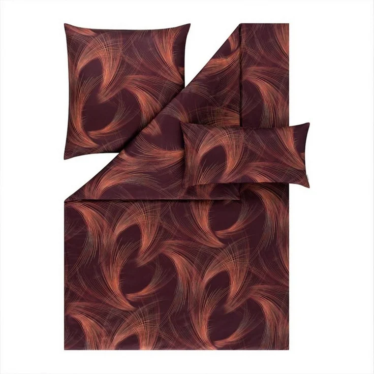 Estella Bettwäsche Estella Mako-Satin Bettwäsche 135x200 Lino vino weinrot orange 7993-40, Mako-Satin, 2 teilig, für Sommer und Winter – Bild 2