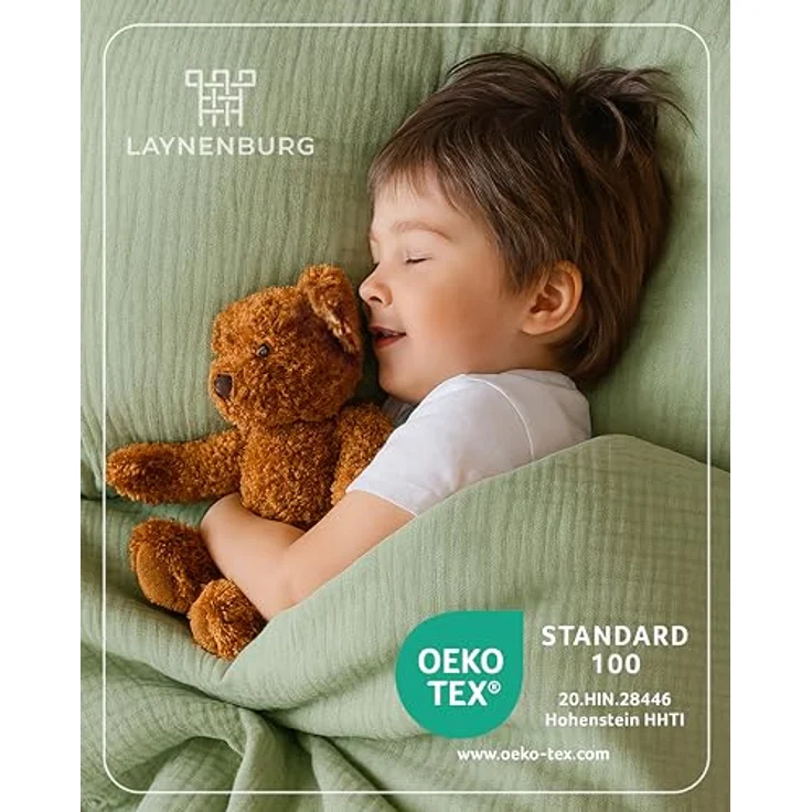 Laynenburg Kinderbettwäsche Musselin 2 teilig aus 100% Baumwolle in 100x135 cm + 40x60 cm, atmungsaktiv & bügelfrei – 3 lagig mit Reißverschluss & Haltebändern – Bild 3