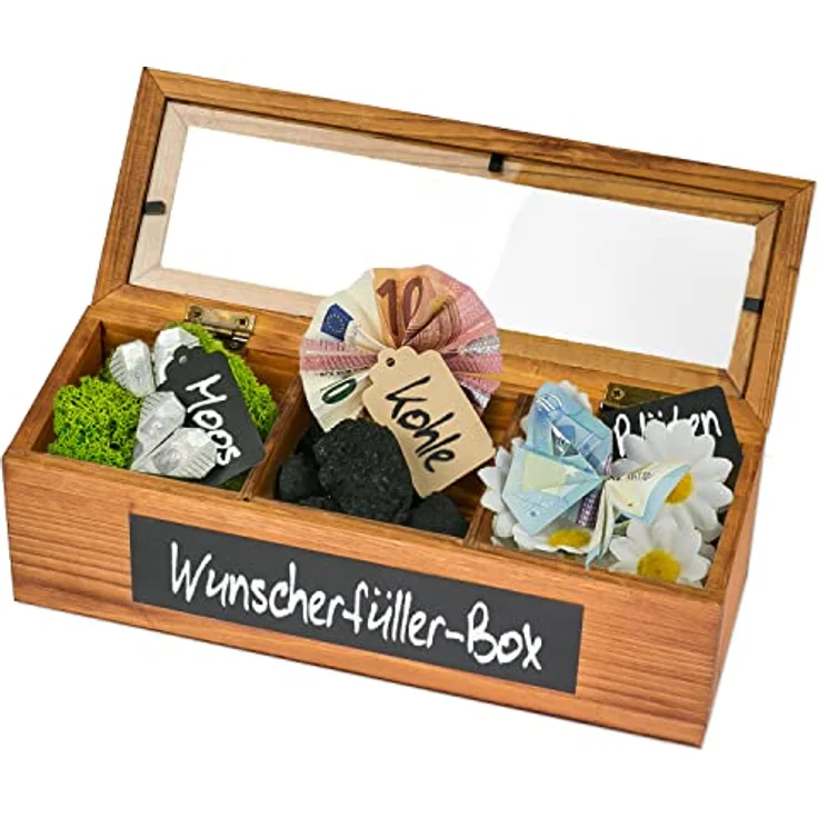 SURPRISA Geschenkbox Schotter-Schatulle Geldgeschenk, aus Pinienholz, 3 Fächer, Geschenk zur Hochzeit, Geburtstag usw. – Bild 5