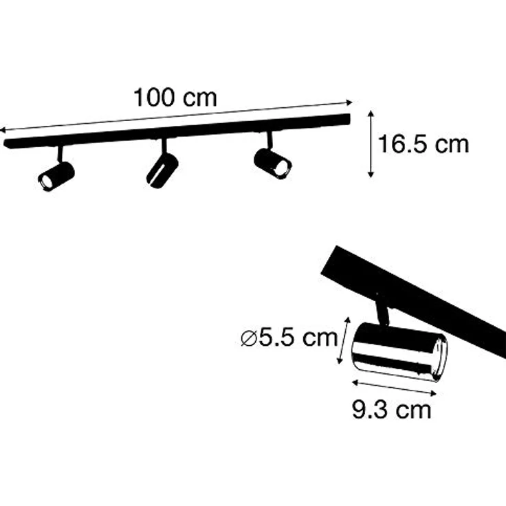 Qazqa Iconic Jeana Schienensystem Lampen Komplettset, 3-flammig, Schwarz Gold, 100cm, dimmbar, GU10 Fassung – Bild 3