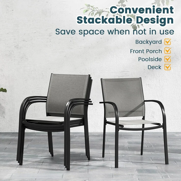 FANTASK Terrassenstühle aus Textilene und Metallgestell, Balkonstühle, Gartenstühle 2er Set mit Armlehnen bis 150 kg belastbar, 61 x 58 x 85 cm (Grau) – Bild 6