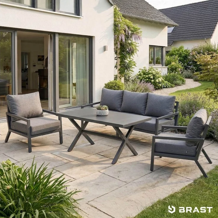 BRAST Gartenlounge-Set Aluminium Adria, viele Varianten & Module, (Loungemöbel Essgruppe Gartenmöbel, bis zu 5 Personen, Sofa Sessel Tisch), Loungesofa 3-Sitzer Komplettset 2 – Bild 1