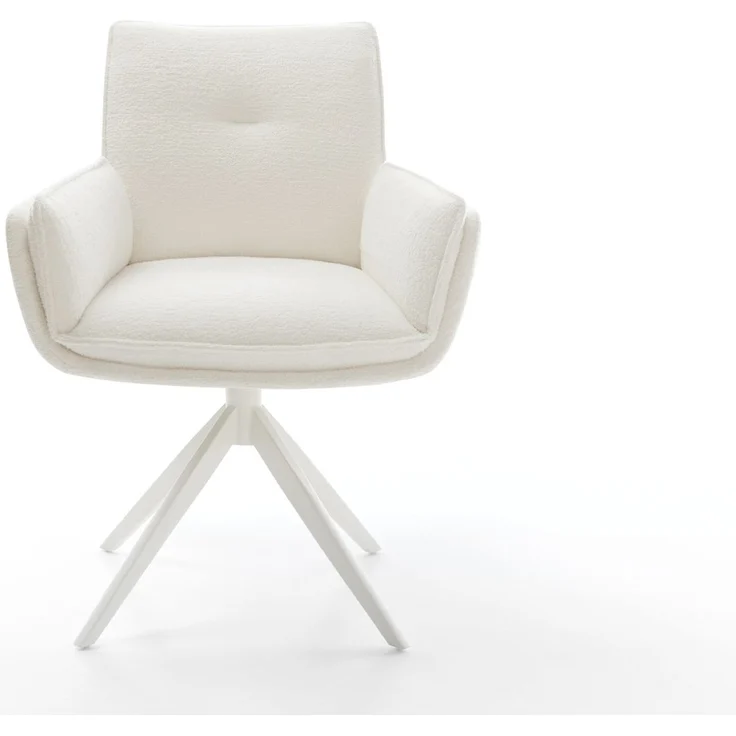 Drehstuhl Nela-Flex Bouclé Soft Beige Kreuzgestell breit Weiß 360° drehbar Wippfunktion – Bild 2