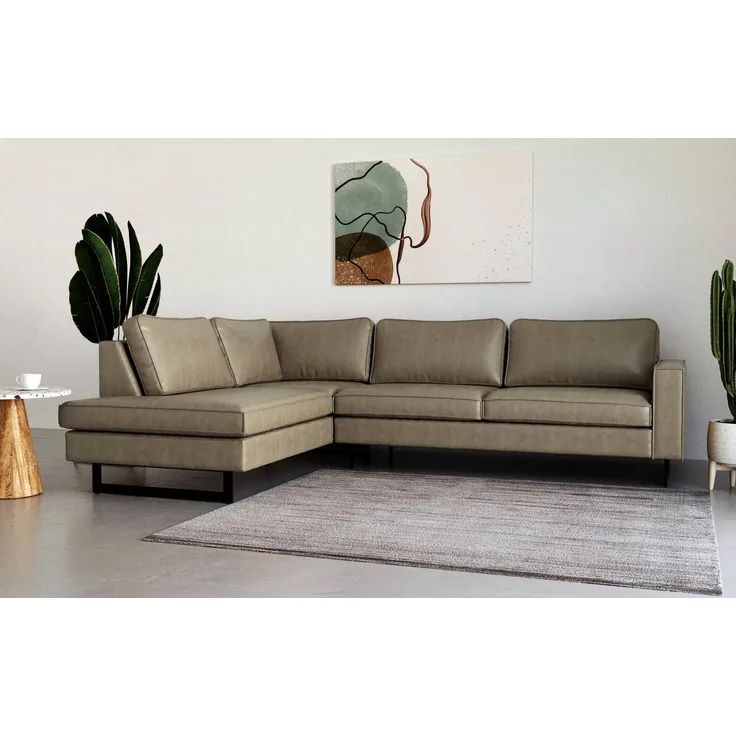 Home affaire Ecksofa Pinto, 290 cm, Cord, Chenille, Lederoptik, Ottomane links / rechts, mit Keder, schwarze Metallfüße, Wellenunterfederung