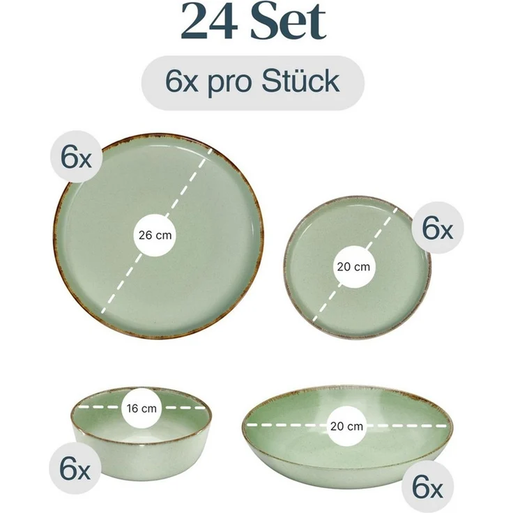 PURE LIVING INTERIOR DESIGN Geschirr-Set Rustic aus Steingut, 24-tlg, für 6 Personen, Mintgrün (24-tlg), 6 Personen, Steingut – Bild 2