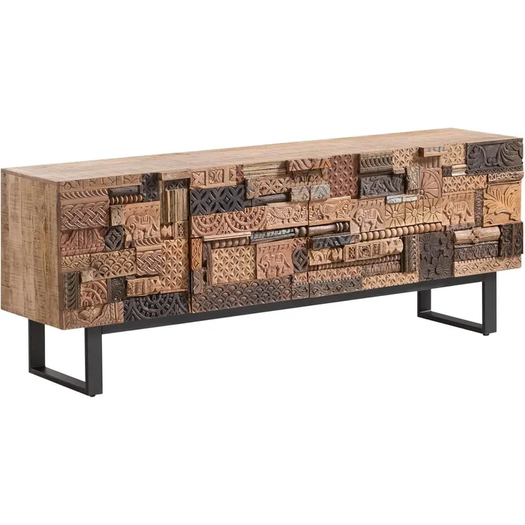 Sideboard massivum Greenland Mango Holz braun 200x75x40 cm rustikale Kommode Anrichte Massivholz mit Türen Unikat Esszimmer Wohnzimmer