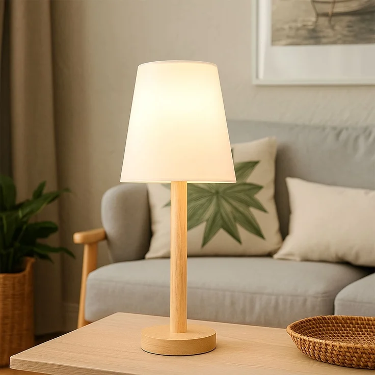 Tischleuchte, Holzoptik, weiß, Schalter, H 45 cm – Bild 4