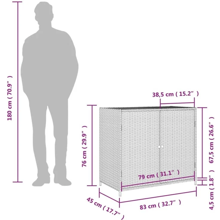 vidaXL Gartenschrank Grau 83x45x76 cm Poly Rattan 365545 – Bild 11