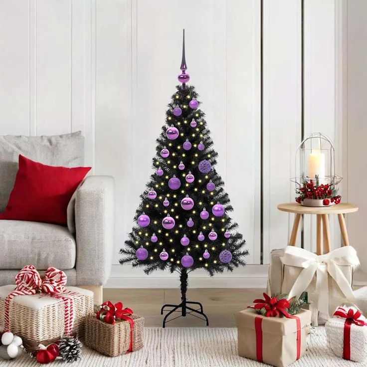 vidaXL Weihnachtsbaum mit LED-Beleuchtung Schwarz 120 cm PVC und Stahl 3396462
