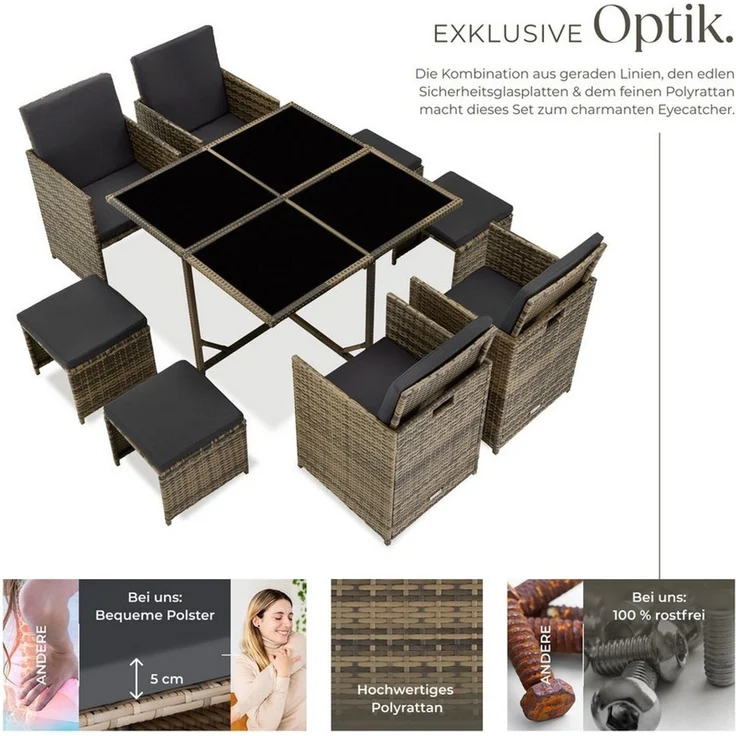 tectake Sitzgruppe Rattan Sitzgruppe, (Set, 9-tlg), für 4 bis 8 Personen – Bild 2