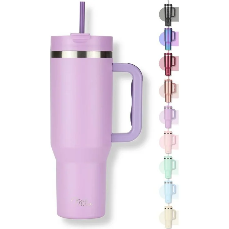 Milu Thermobecher Edelstahl Tumbler To Go 1200 ml, mit Strohhalm und Henkel – Bild 1