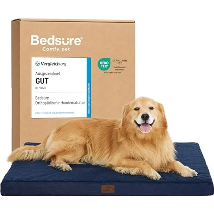 BEDSURE orthopädisches Hundebett Grosse Hunde - 112 x 81 x 7.6 cm Hundekissen flauschig Hundematte waschbar Hundematratze in Navyblau für große Hunde – Bild 2