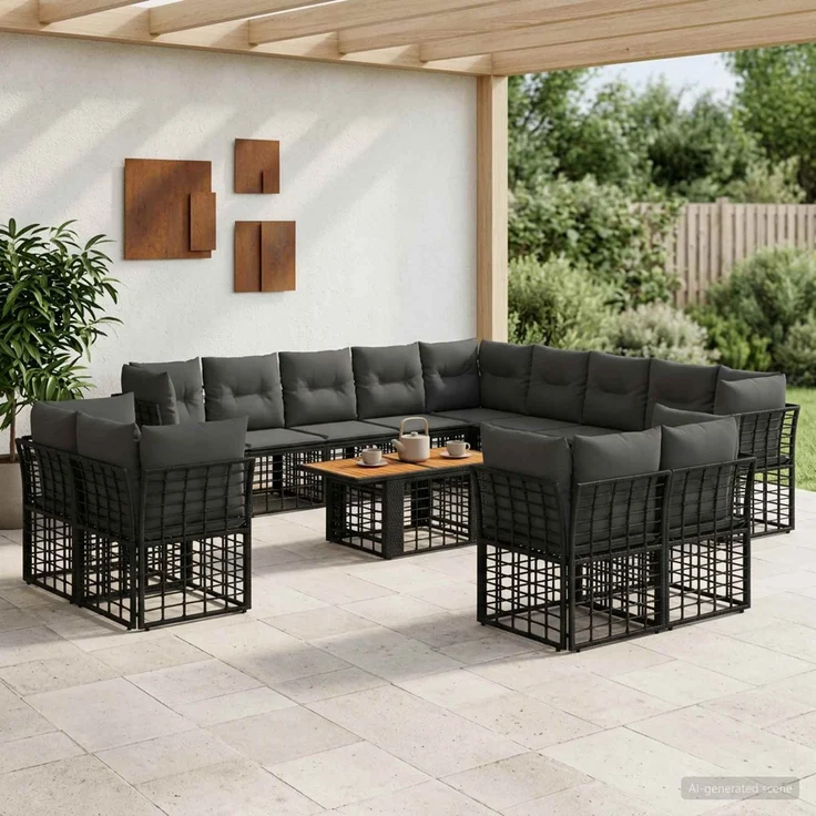 vidaXL Gartensofa-set 14 stk. Schwarz und Dunkelgrau 100 x 55 x 73 cm 3437933 – Bild 1