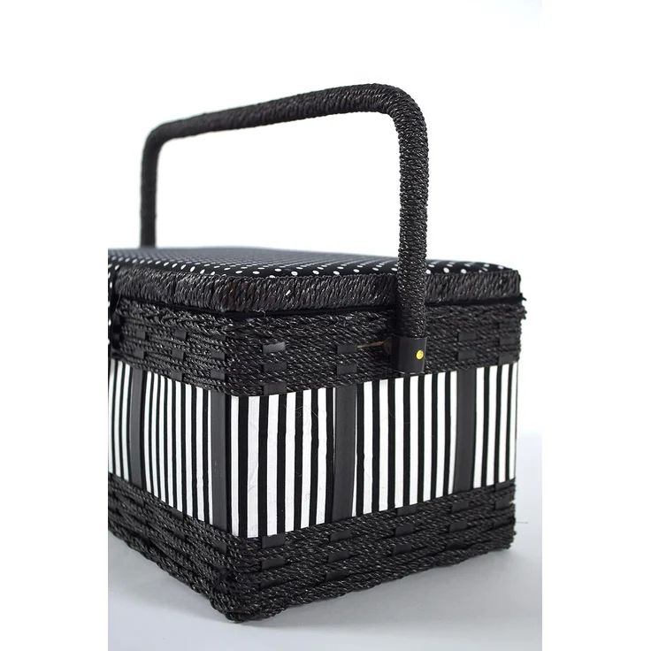 Kobolo Nähkorb Nähkästchen rechteckig schwarz/weiß -Textileinsatz (Schwarz-weiß gestreift/gepunktet) – Bild 6