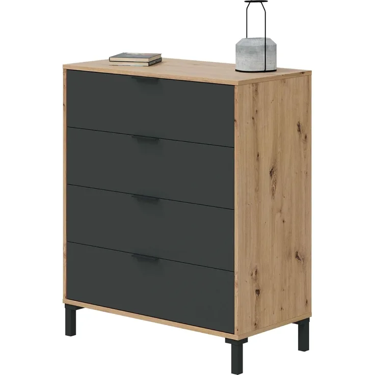 Habitdesign Kommode, Melamin Holz Aluminium, Mediano
