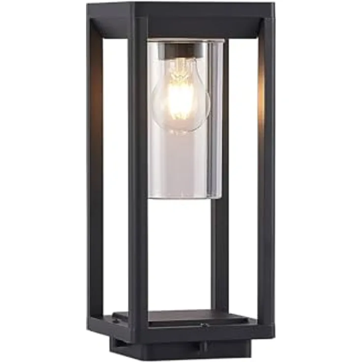 Lindby Estami Außenleuchte, spritzwassergeschützt, schwarz, Aluminium, 1-flammig E27, Wegeleuchte Pollerleuchte Sockelleuchte