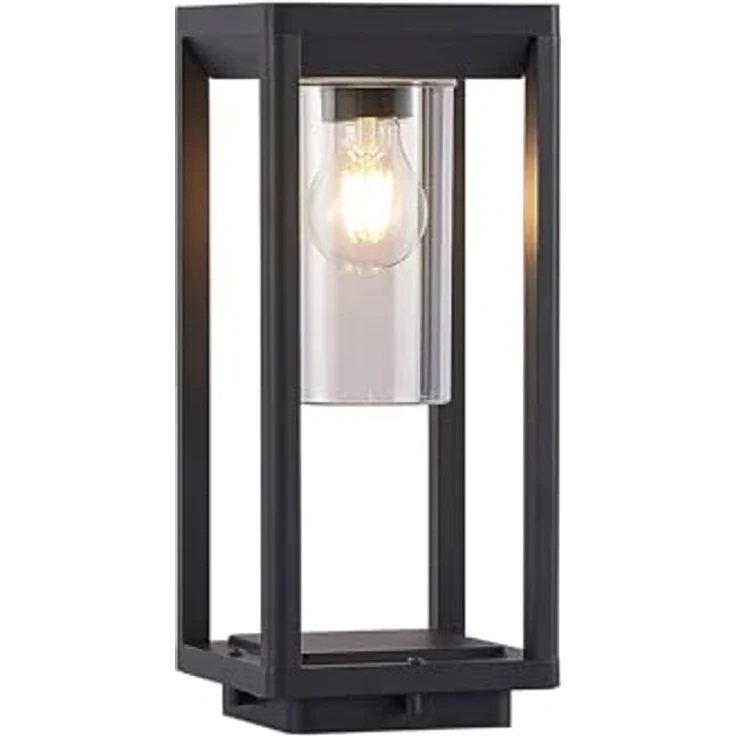 Lindby Estami Außenleuchte, spritzwassergeschützt, schwarz, Aluminium, 1-flammig E27, Wegeleuchte Pollerleuchte Sockelleuchte – Bild 1