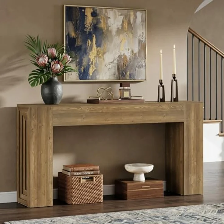 LITTLE TREE Konsolentisch 160 cm, Landhaus Sofatisch mit holzoptik, Schmaler Flurtisch in Braun für Wohnzimmer & Eingangsbereich, Stabile Ablage, Einfacher Aufbau – Bild 3