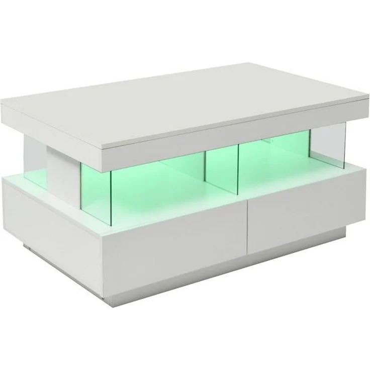 BlingBin Couchtisch Sofatisch Mit LED-Beleuchtung, Teetisch Kaffeetisch (Couchtisch, 1-St, 100 x 60 x 49.5cm Beistelltisch, Tisch, Mit zwei Schubladen), Wohnzimmertisch,Langlebige, kratzfeste und glatte Tischplatte – Bild 4