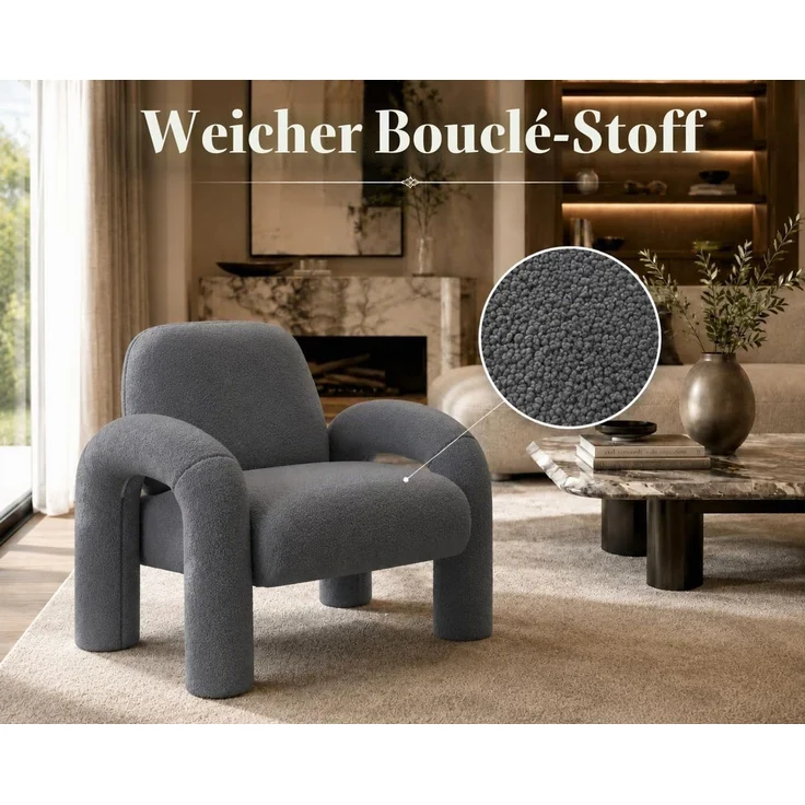 Makika Loungesessel Einzelsofa Lia aus Bouclé in Grau – Bild 5