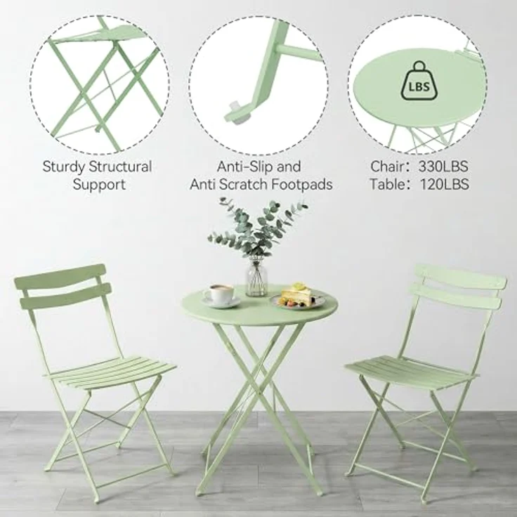 Bistroset 3-Teilig Mit Bistrotisch&2 Klappbaren Stühlen, Gartenmöbel Set – Bild 2
