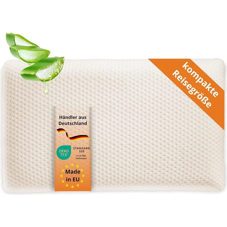 sleepling Nackenstützkissen Orthopädisches Reise- und Nackenstützkissen, Füllung: Viscoelastischer Schaum, Bezug: 100% Polyester Aloe Vera veredelt, Seitenschläfer, Rückenschläfer, Bauchschläfer, Viskoelastischer Schaum, Memory Effekt, geringe Größe fü...