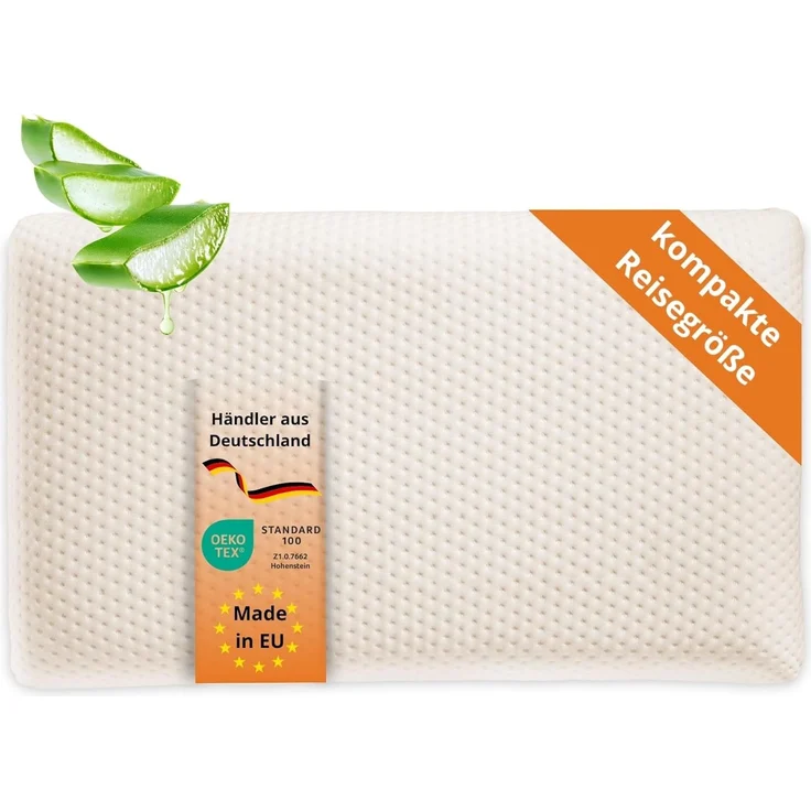 sleepling Nackenstützkissen Orthopädisches Reise- und Nackenstützkissen, Füllung: Viscoelastischer Schaum, Bezug: 100% Polyester Aloe Vera veredelt, Seitenschläfer, Rückenschläfer, Bauchschläfer, Viskoelastischer Schaum, Memory Effekt, geringe Größe fü...