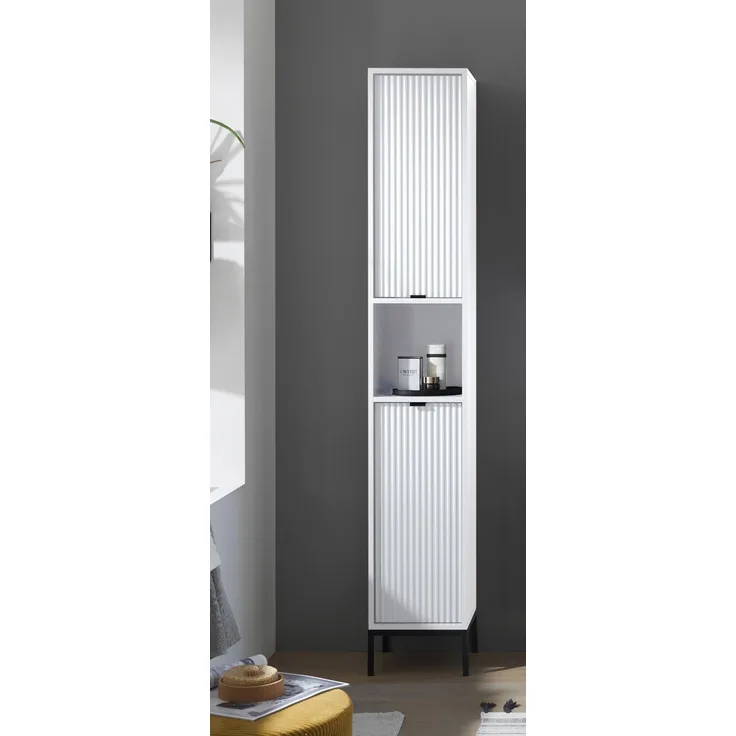 Hochschrank >Lucera< in Weiß aus Weiß-MDF - 32x192x32cm (BxHxT)